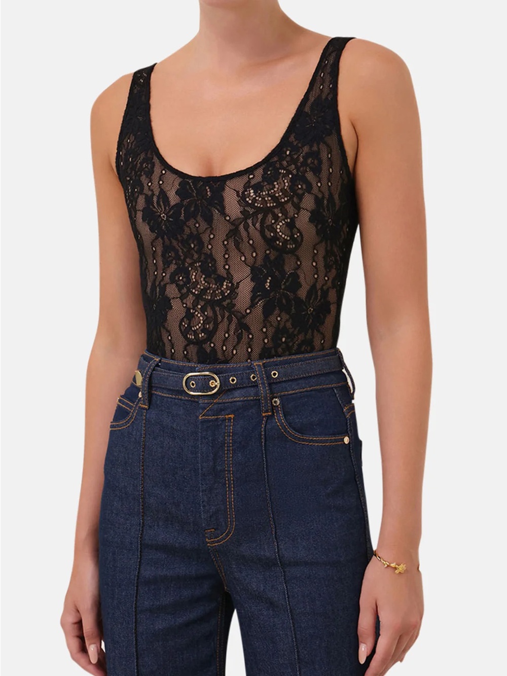 Zimmermann Black Lace Scoop Bodysuit Nude Mesh Lining Size 0 NWT 2 4 xs/s